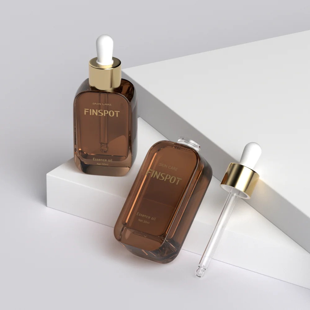 China Wholesale 30ml 50ml Glass Serum Dropper Bottle Flat Shoulder Cosmetic Skincare Bottle
