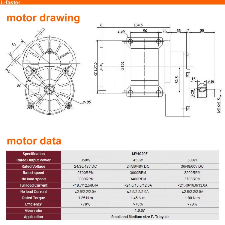 Diy 36v 48v 450w Electric Tricycle Brushed Gear Dc Motor Conversion Kit ...