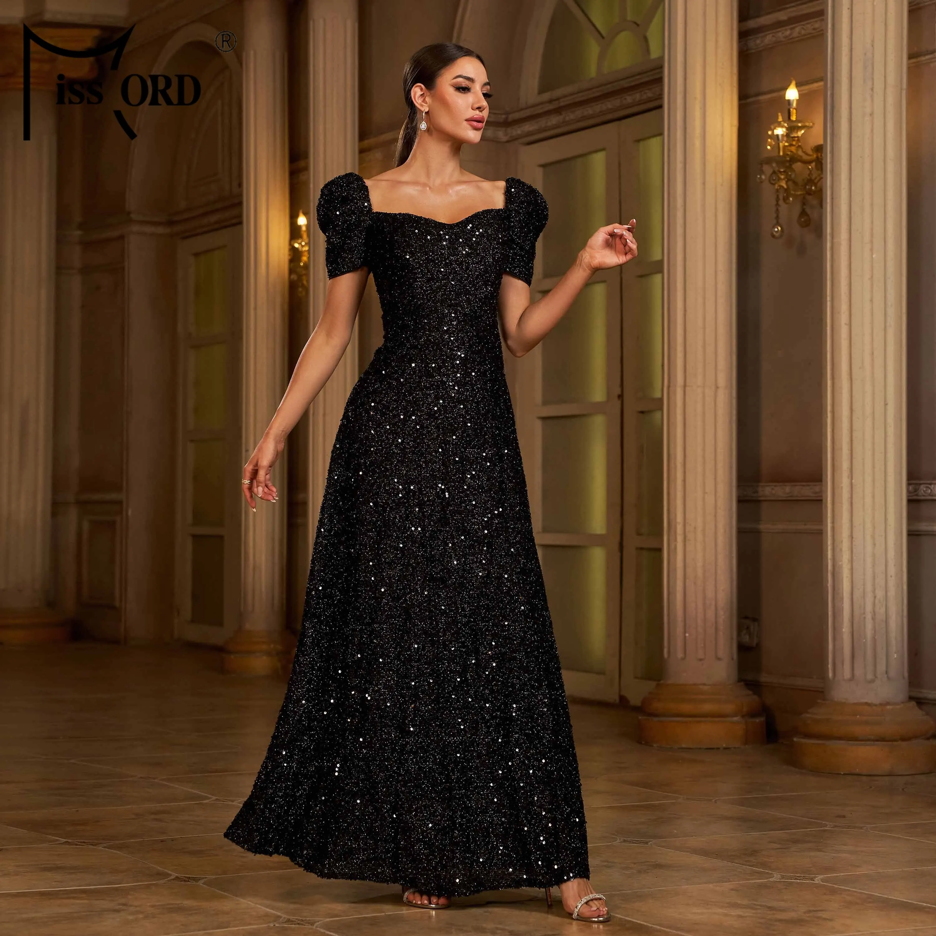 Missord Sweetheart Neck Puff Sleeve a Line Maxi Gown