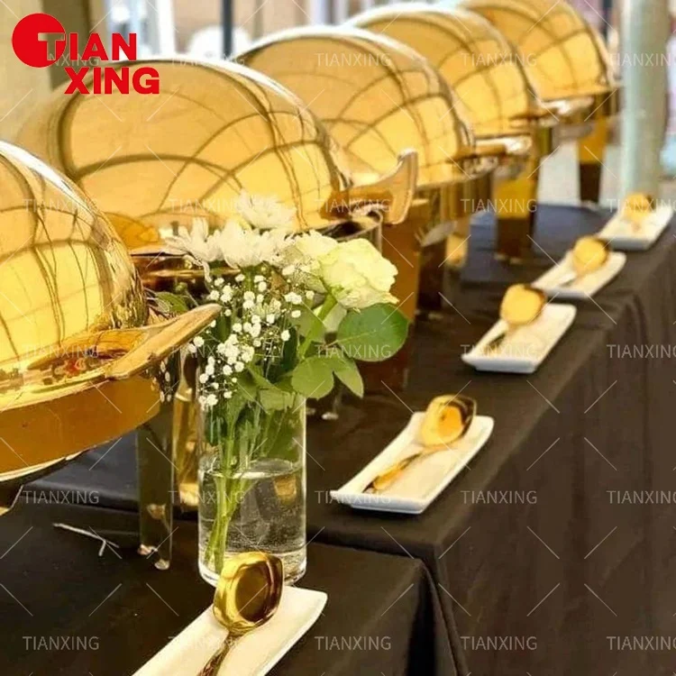 Roll Top Design Rotating Chafing Dish 6L Chaffing Dish Buffet Catering Stainless Steel Round Chafing Dish Buffet Set With Window