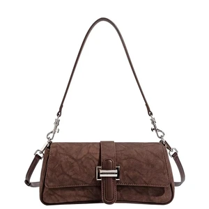2026 Factory New Customizable PU Leather Suede Shoulder Bag Duo Adjustable Strap Brown Envelope Design for Autumn Winter Seasons