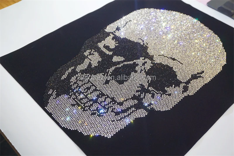 skull facemask custom bling hotfix rhinestone transfer motif rose flower patches sticker iron on transfer for clothes