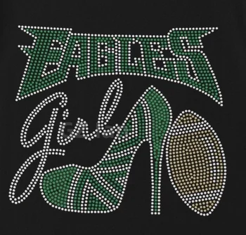 High Heel Girls Heat Press Custom Rhinestone Transfer Design Eagles Football Hot-fix Crystal Iron On Rhinestone