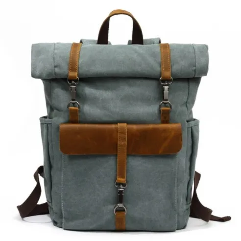 Vintage Waxed Canvas With Leather Laptop Bags Backpack