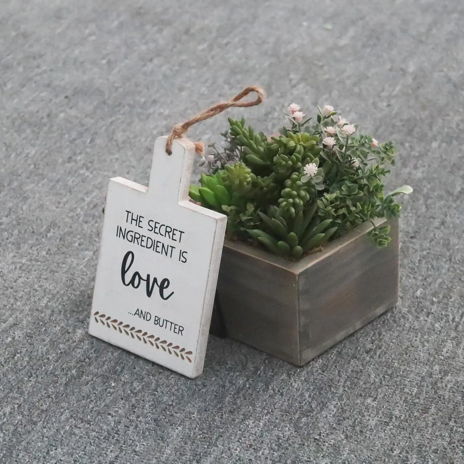 The Secret Ingredient is Love and Butter Warming Quote Wall Decor with Rope Hanger, Rustic Wall Hanging Sign, Wooden Wall Art Si
