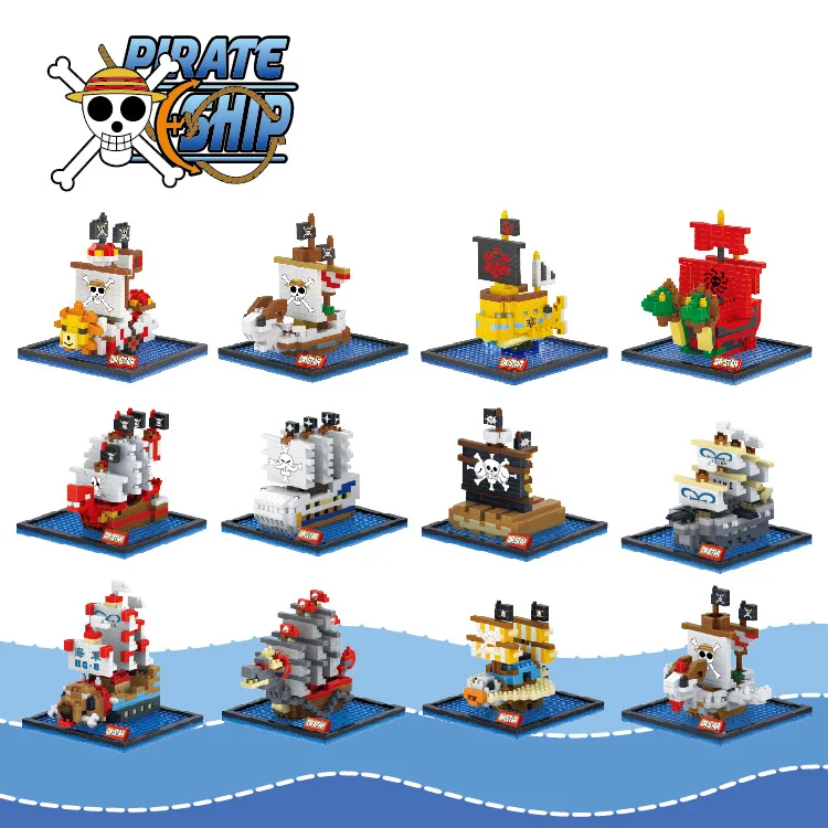 Assembled Pirate Ship Anime Mini Bricks Figures Stacking Toy Merry