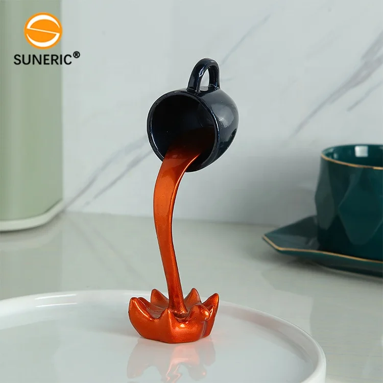 Magic Pouring Splash Coffee Mug Decorative Sculpture Desktop 3D Resin Crafts Suspended Floating Spilling Coffee Cup