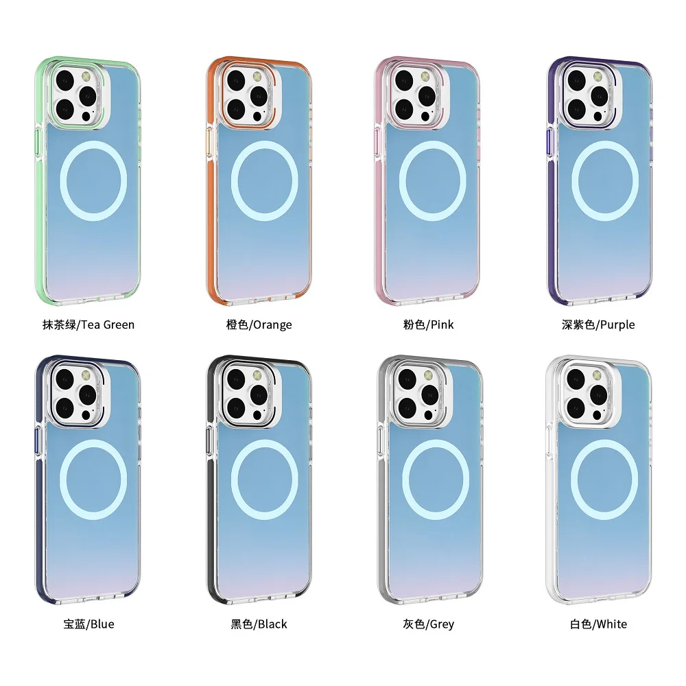 J2 Metal Camera Stand Laser Color Changing Frosted Matte Case for IPhones 16 Pro Max Magnetic PC Back Cover TPU Bumper Case