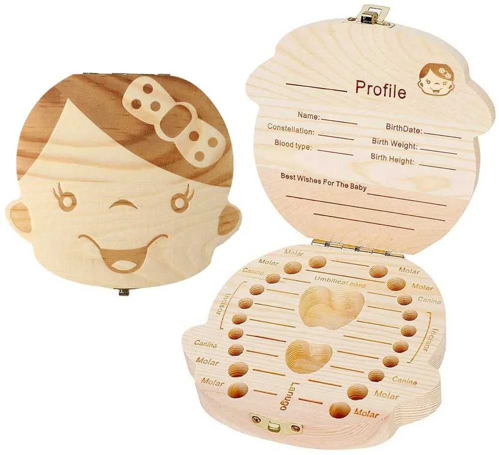 Круглая коробка для хранения зубов, деревянная сувенирная Подарочная коробка для детских зубов