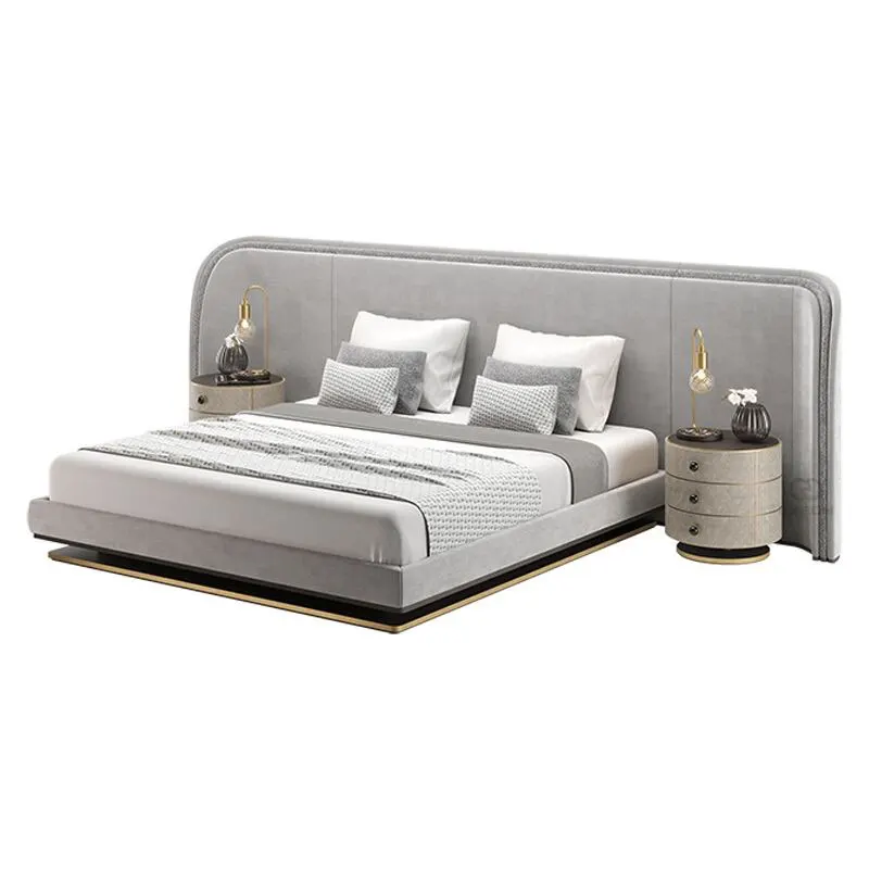 Italian Light Luxury Cloth Double Bed Net Red Designer Furniture Creative Modern Minimalist Bedroom Villa Bed