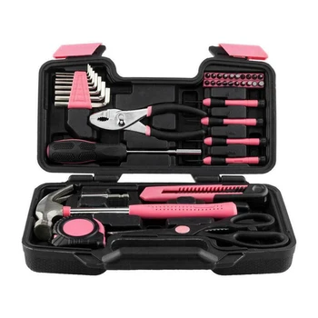 39-Piece Pink Tool Set - General Household Hand Tool Kit with Plastic Toolbox Storage Case