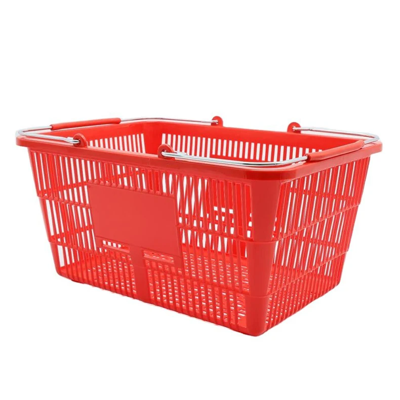 17L Red Color Plastic Supermarket Hand Basket with Two Handles Quality Shopping Baskets Mesh Style Plastic Rolling Basket factory