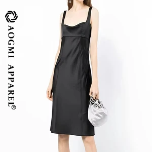 Couture Fashion Ladies  Spaghetti Strap Loose Waist Satin Eco-Friendly Midi Summer Dress