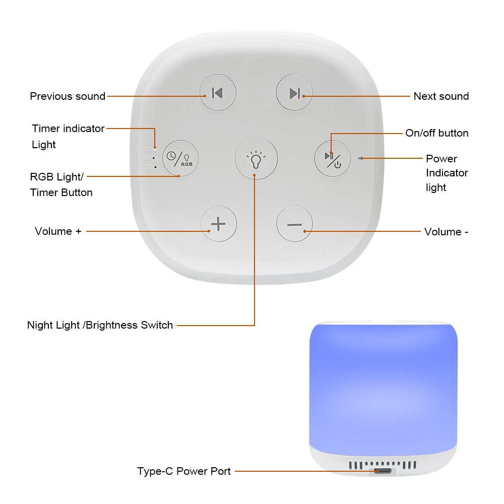 Smart Tuya White Noise Baby Machine with 34 Smoothing Sounds and 16 Night Light High Quality Speaker for Toddler Sleep Train details