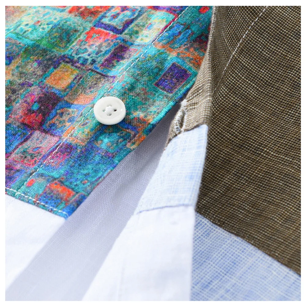 2025 New Design High Quality Casual Buttons Pure Linen Long Sleeve Shirts For Men Patchwork Linen Shirt_voghion.com