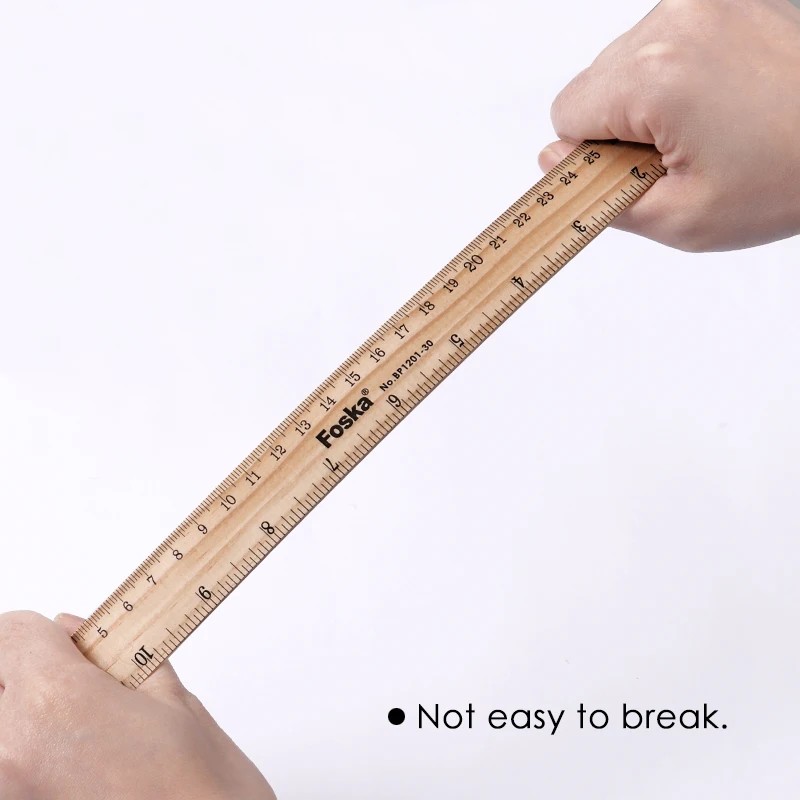 FOSKA User-friendly and Safe Design Double Sided Scale 12inch / 30cm Natural Wooden Straight Ruler for Home Student Office Use