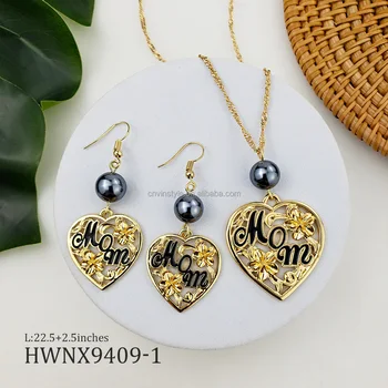 Vinstyle jewelry mother's days gift mom necklace sets mother's day jewelry Hawaiian heart pendant pearl jewelry set