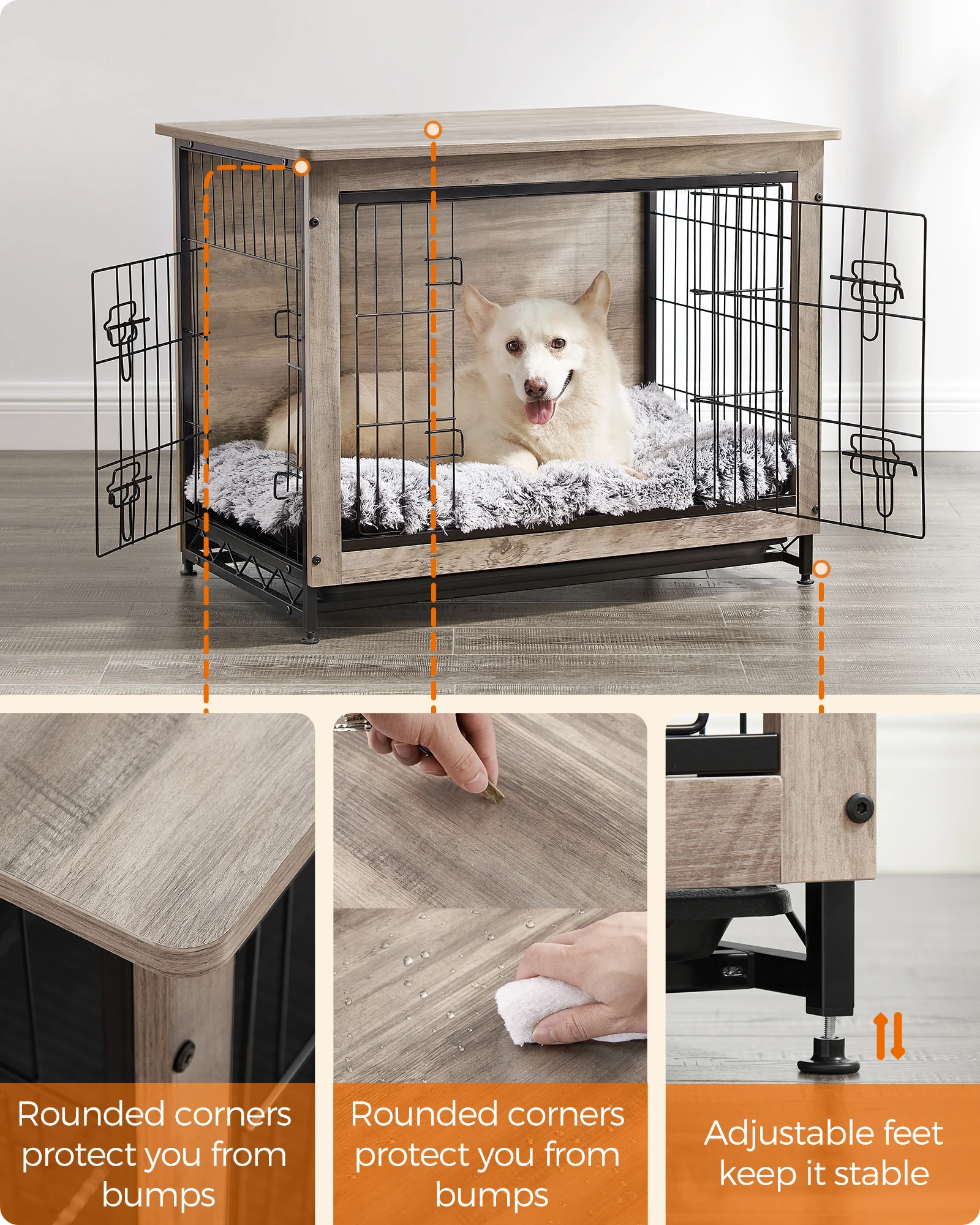 Feandrea Large Crate House Wooden Dog Kennels For Dog Heavy Duty Cage