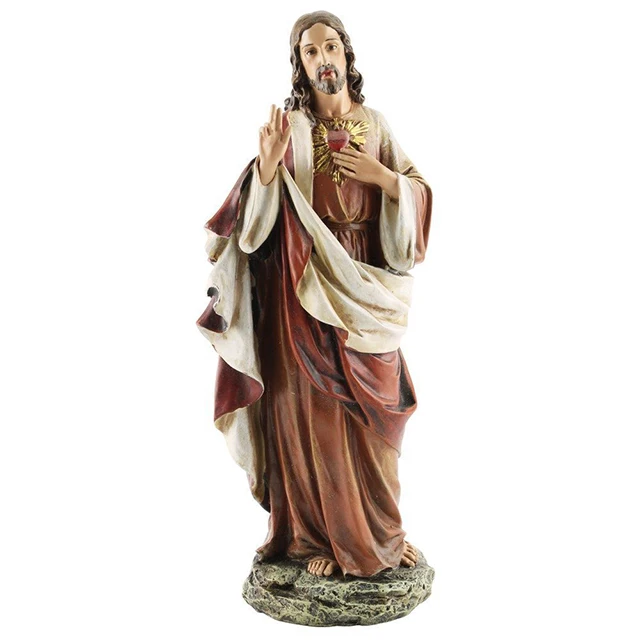 Escultura artesanal de resina OEM, artículos decorativos católicos cristianos, estatuas, figurilla religiosa del Sagrado Corazón de Jesús