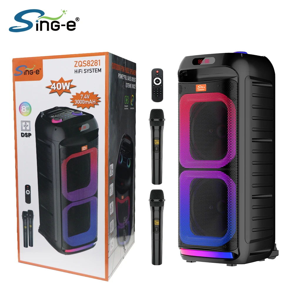 Portable DJ Speaker 30W with 2 Wireless Mics, RGB LED, Bluetooth