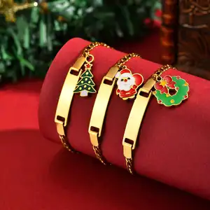 Holiday Gift Bracelet for Children Vintage Santa Charm Adjustable Christmas Party Favor Kids Jewelry Wholesale Bulk