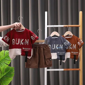 Men's Baby Boys Summer Leisure Cotton Two-piece Suit 2026 New Style Short-sleeved Shorts Color-matching Trendy
