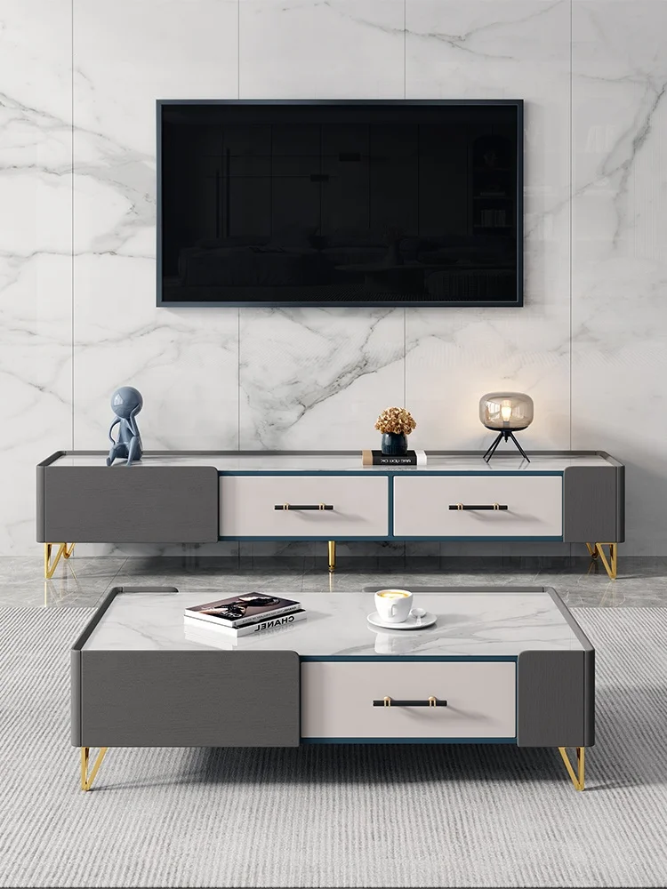 Wooden  Living Room Home Furniture Set Luxury Tv Unit White Tv Stand Side Center Coffee Table