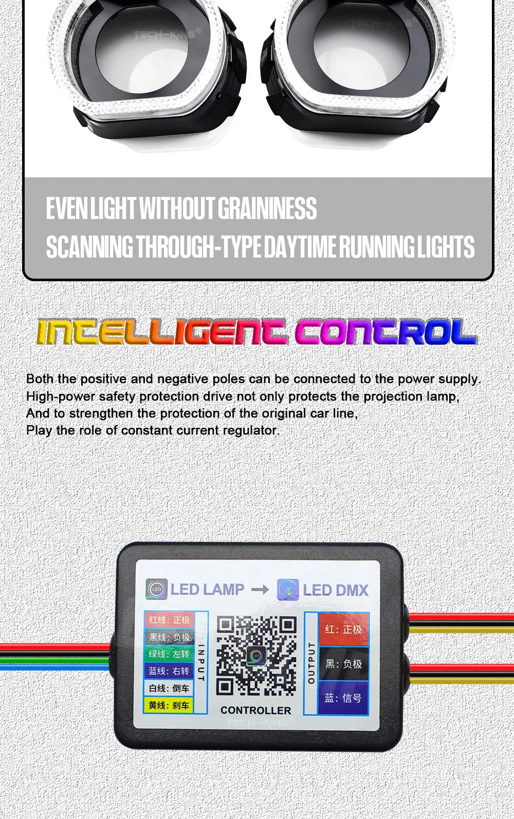 TECH-KING APP Control Projector Shrouds With LED U Shape RGBW Crystal LED Angel Eye Black Decorative Cover Retrofit and upgrade