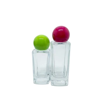 New Best-selling Transparent square Glass Bottle Comes with a Cute Macron Colored Spherical Plastic Cap