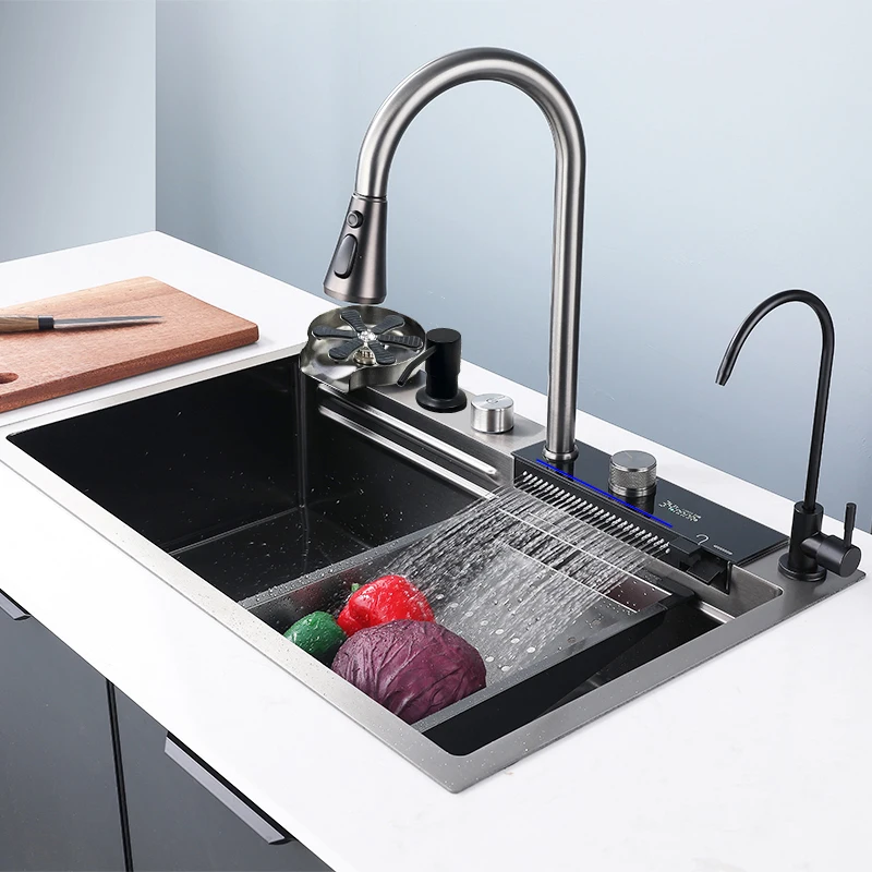 Smart Stainless Steel Nano Step Dark Grey Sink Kitchen Temperature ...