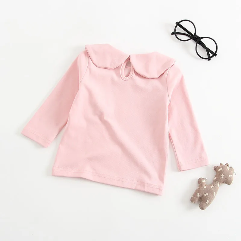 Свитер с воротником «Питер Пэн» Для малышей хлопковый однотонный топ для маленьких девочек блузка Детская рубашка
