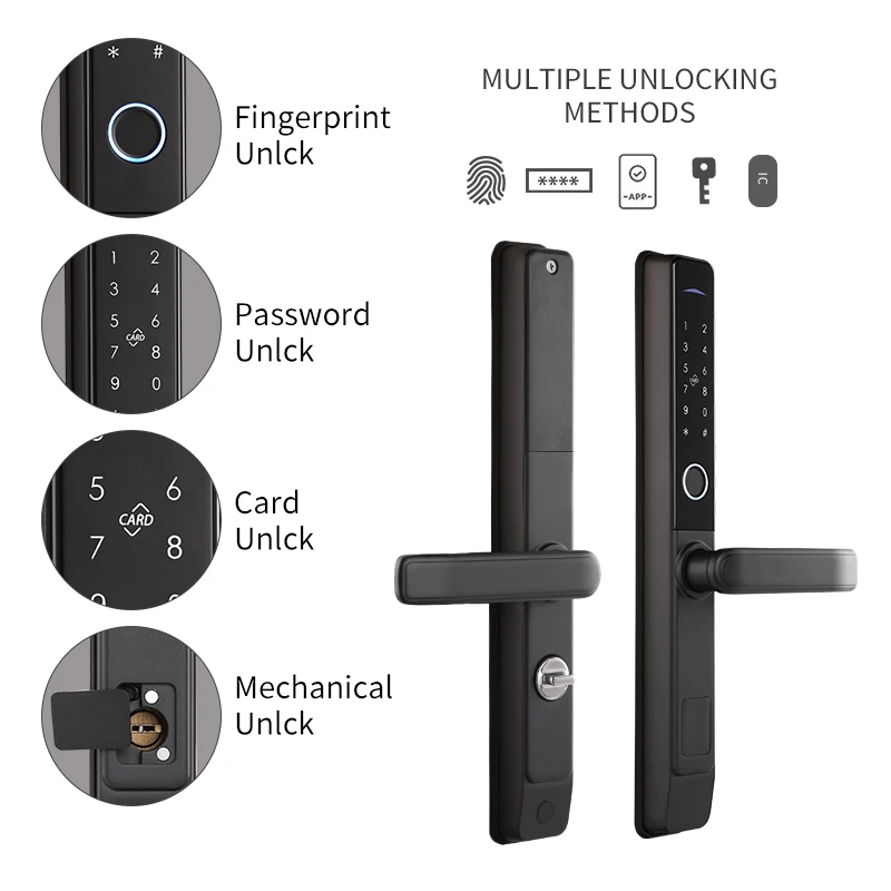 Outdoor Tuya App Digital Handle Digital Ttlock Fingerprint Aluminum Steel Double Side Sliding Glass Smart Door Lock