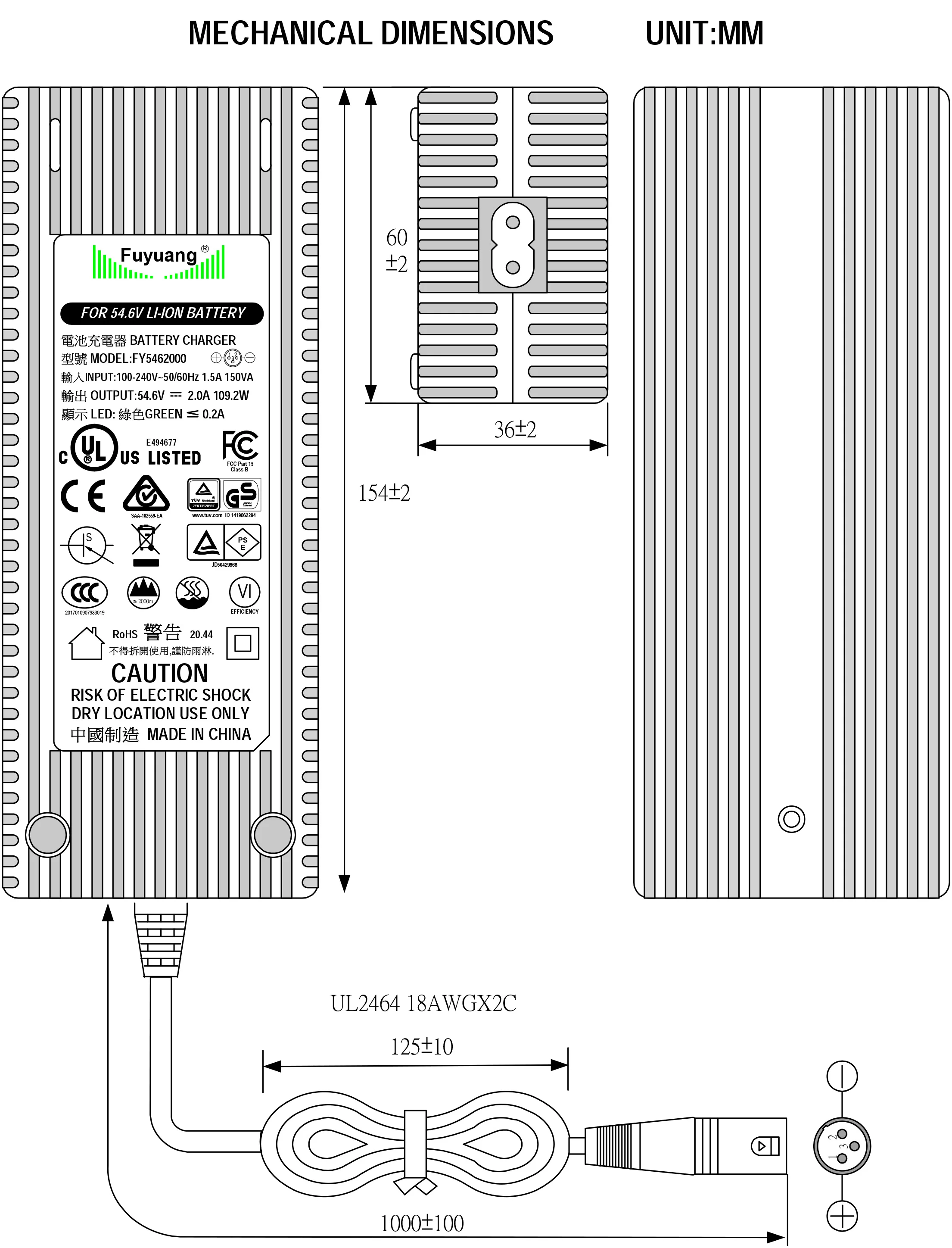 54.6v 2a Charger Electric Bike For 48 Volt Liion Battery Power Supply