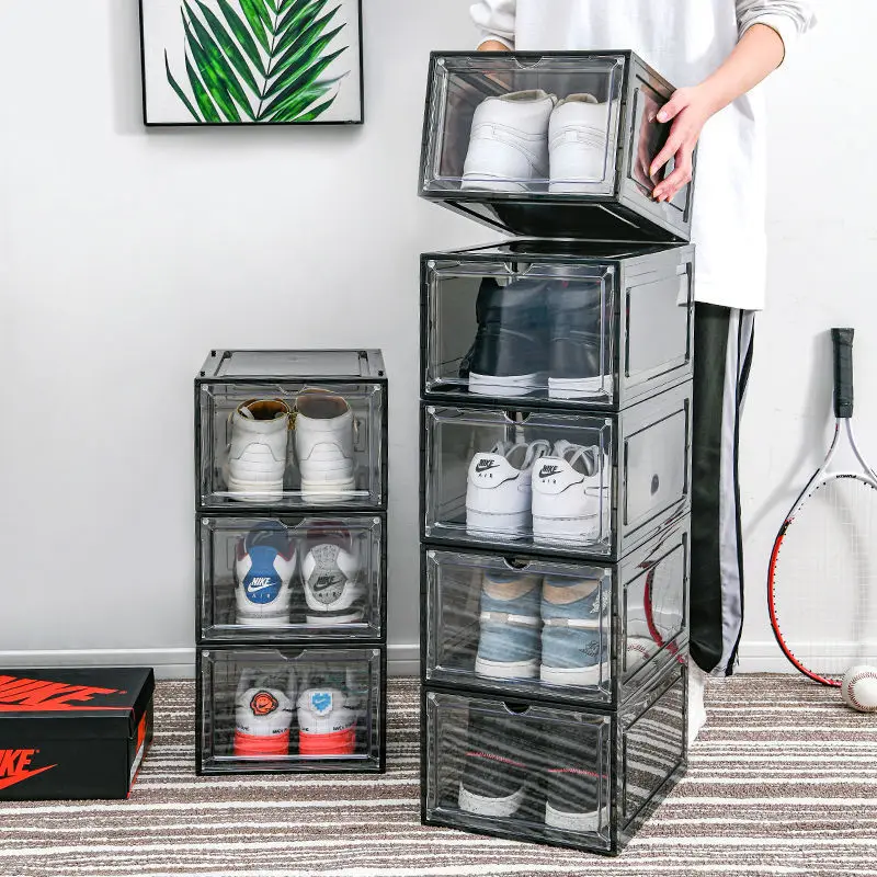 KOKOIN 16PC Clear Plastic Shoe Display Case Boxes - Magnetic Door, Stackable Organizer
