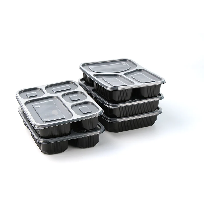 5 Compartment Plastic Bento Lunch To Go Box Disposable Food Containers 