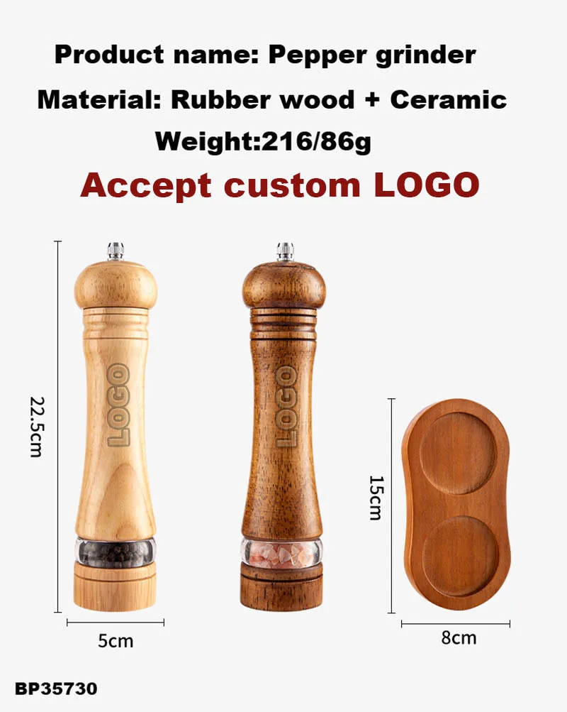 Modern 2 in 1 Salt Pepper Mill Grinder Adjustable Coarseness Wooden Manual Salt and Pepper Grinder Set