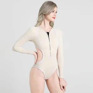 Stylish White Long Sleeve Neoprene Dive Suit for Women with Cutout Waist, Front Zip CE Approved Custom Wetsuit
