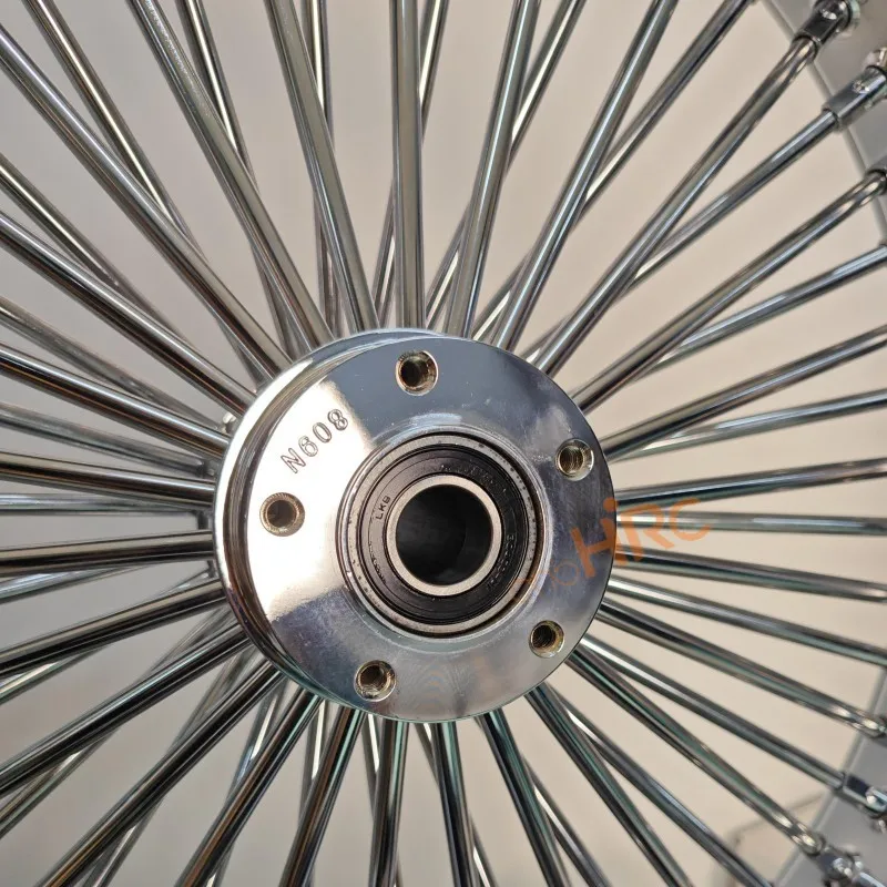 thumbnail image 2 of Mototeks 18 X 3.5 Fat Spoke Rear Wheel – 52 Stainless Spokes – For Harley Softail Models (Chrome) 2 of 6