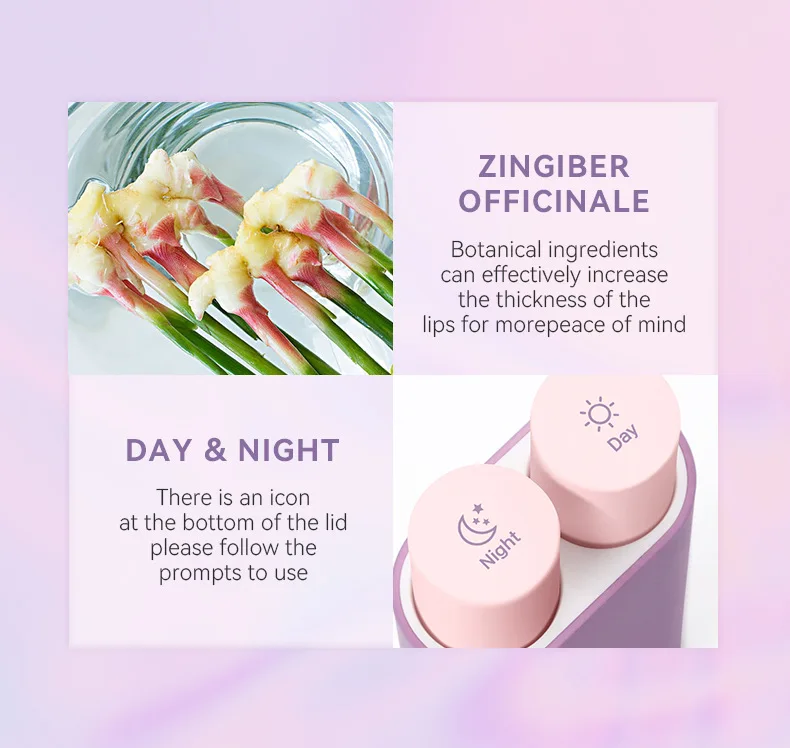 Собственная торговая марка, двойная туба, дневная и Ночная Мятная Имбирная губа, жидкость для пухлых губ, стойкая водостойкая, на заказ