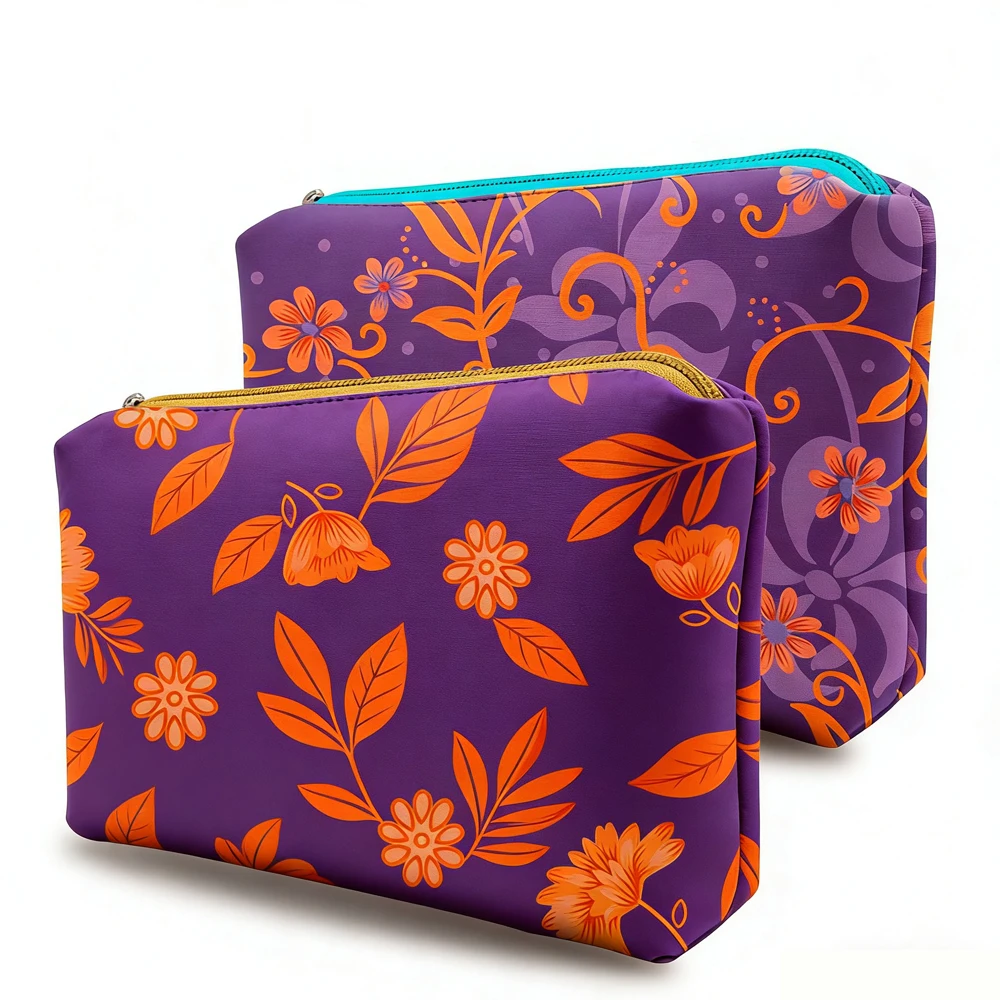 Custom Neoprene Leather Makeup Bag Emboss Zipper Pouch Waterproof Leather Travel Cosmetic Bags Organizer  Luxury Makeup