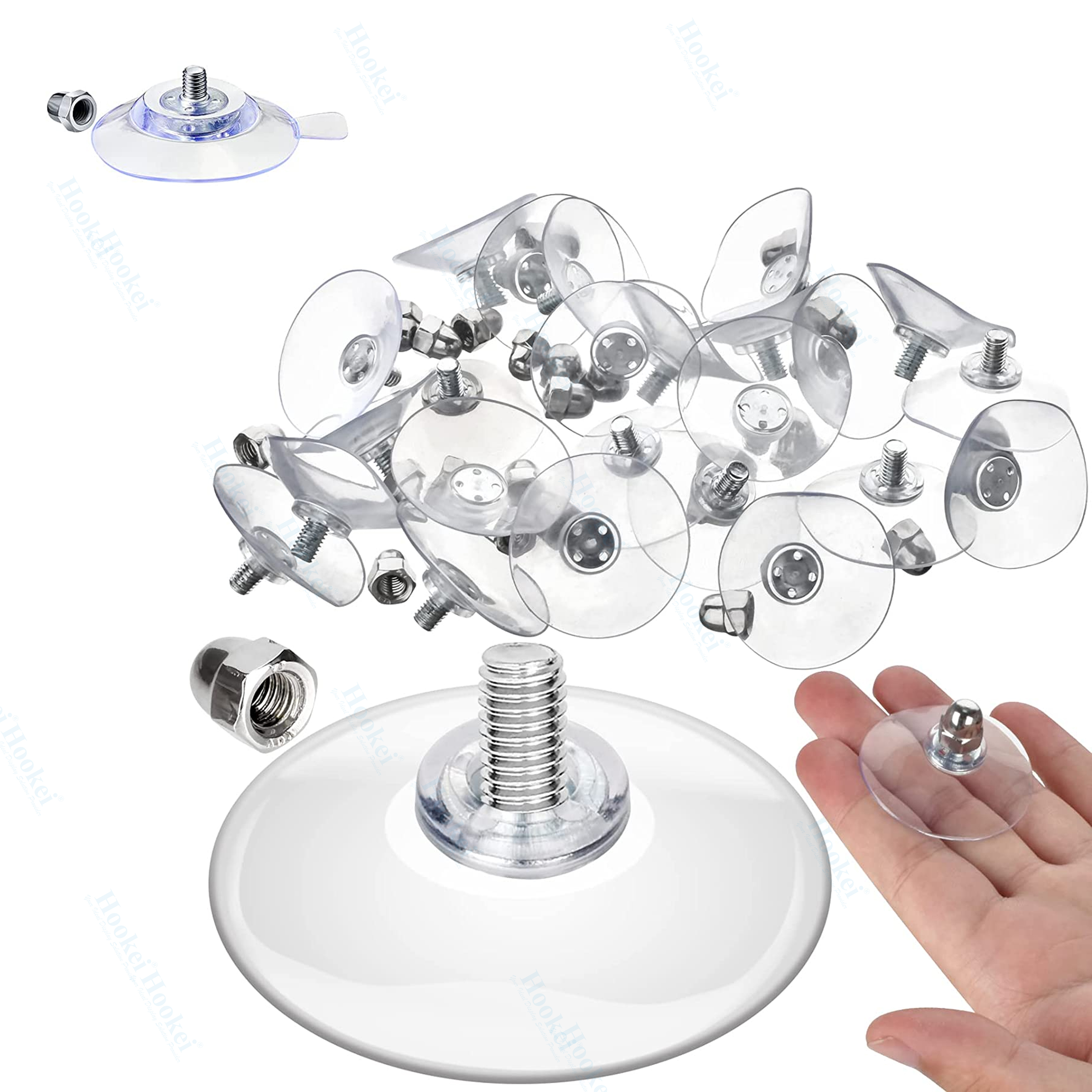 PXBSNB 15 Ventose Trasparenti Da 40mm Con Filettatura M4 E Dado Zigrinato - Ganci Extra Forti Per Vetro, Piastrelle E Superfici Lisce