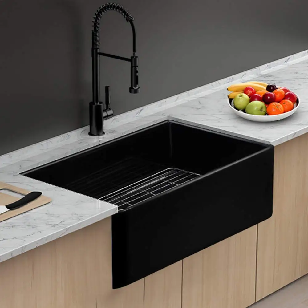 High Quality Upc Farmhouse Apron Sinks Kitchen Stainless Steel Farm Laundry Black Sink With