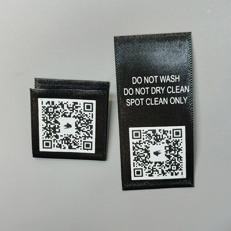 Wholesale Garment QR Code Label Custom Printed Satin 100% Polyester Cotton High Quality Clothing Tag Wash Care Label for T-shirt