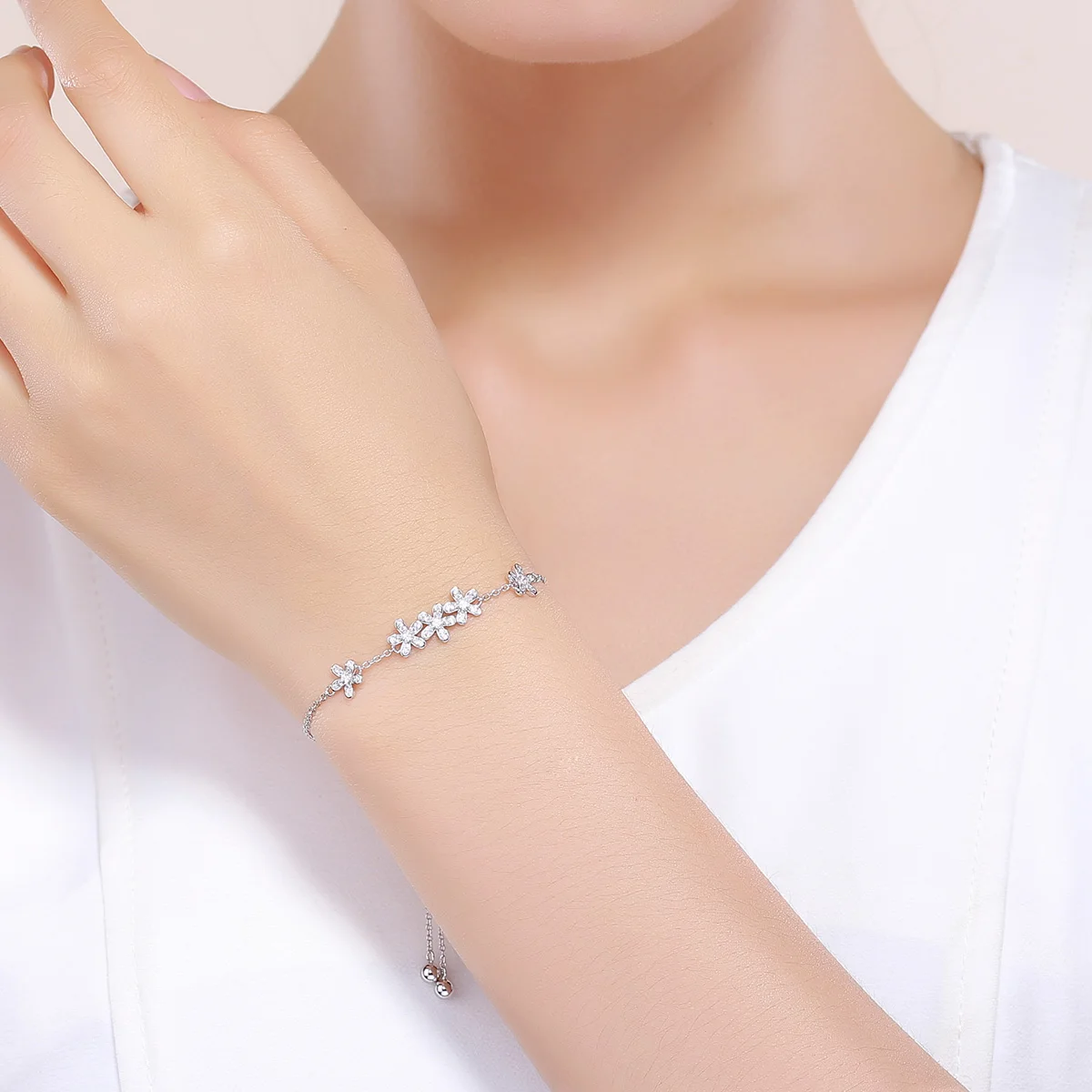 Sterling Silver Daisy Flower Charm With CZ Crystal - For 3mm European Bracelets & Necklaces - View #9