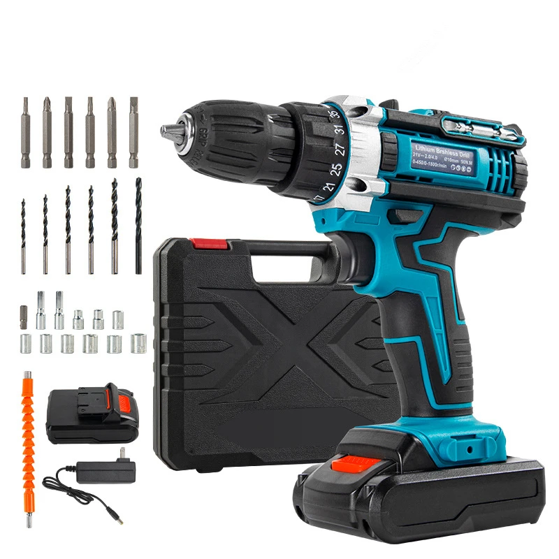 TEBAK 21V Lithium Battery Cordless Power Drill with 24 Pcs Accessories Bit Cordless Electric Drill Screwdriver Tool Set