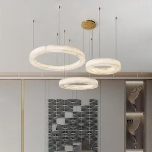 JACKSUN Natural Marble Pendant Light High-End Simple Alabaster Chandelier Lamp for Living Room Bedroom Pendant Lamp