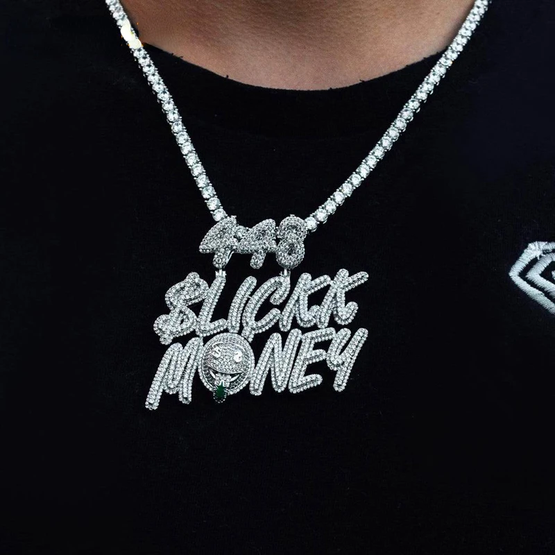 Iced Out Sparking CZ Hip Hop Men Rock Jewelry High Quality Gold Plated 5A Cubic Zirconia 448 Slickk Money Pendant Necklace