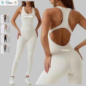 YISHENHON High Waist One Piece Fitness Jumpsuit Backless Sports Outfit for Women Gym Workout Clothes Woman's Sportswear