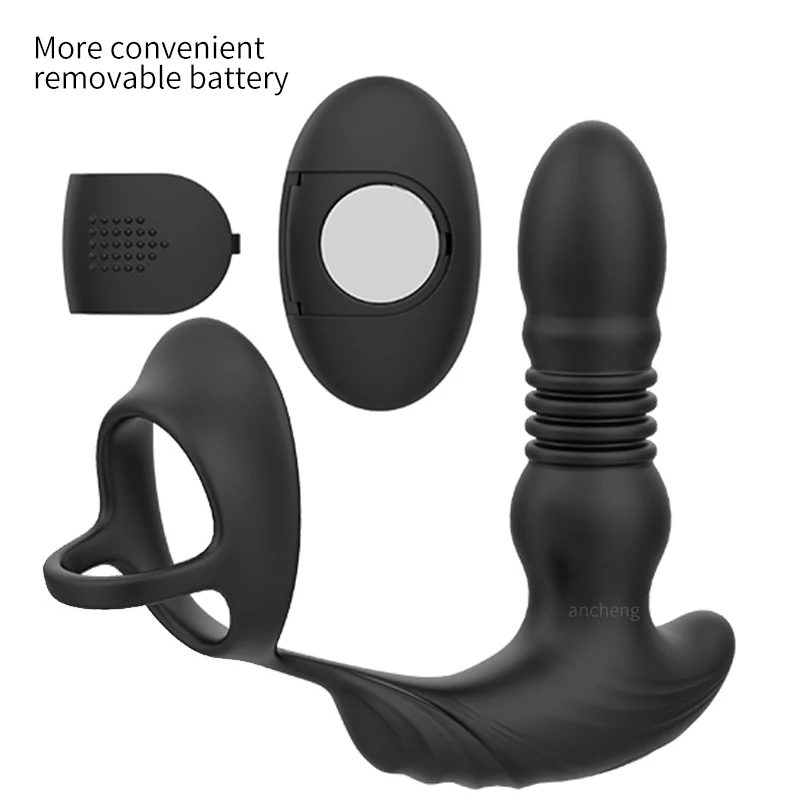 New anal vibrator with penis ring vibrating prostate massager thrusting butt plug vibrator for men women anal sex toys