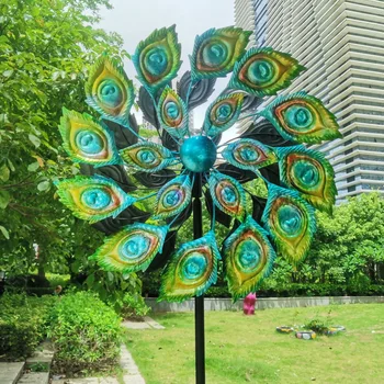 colorful painting metal art craft garden stake peacock Yard Wind Spinner